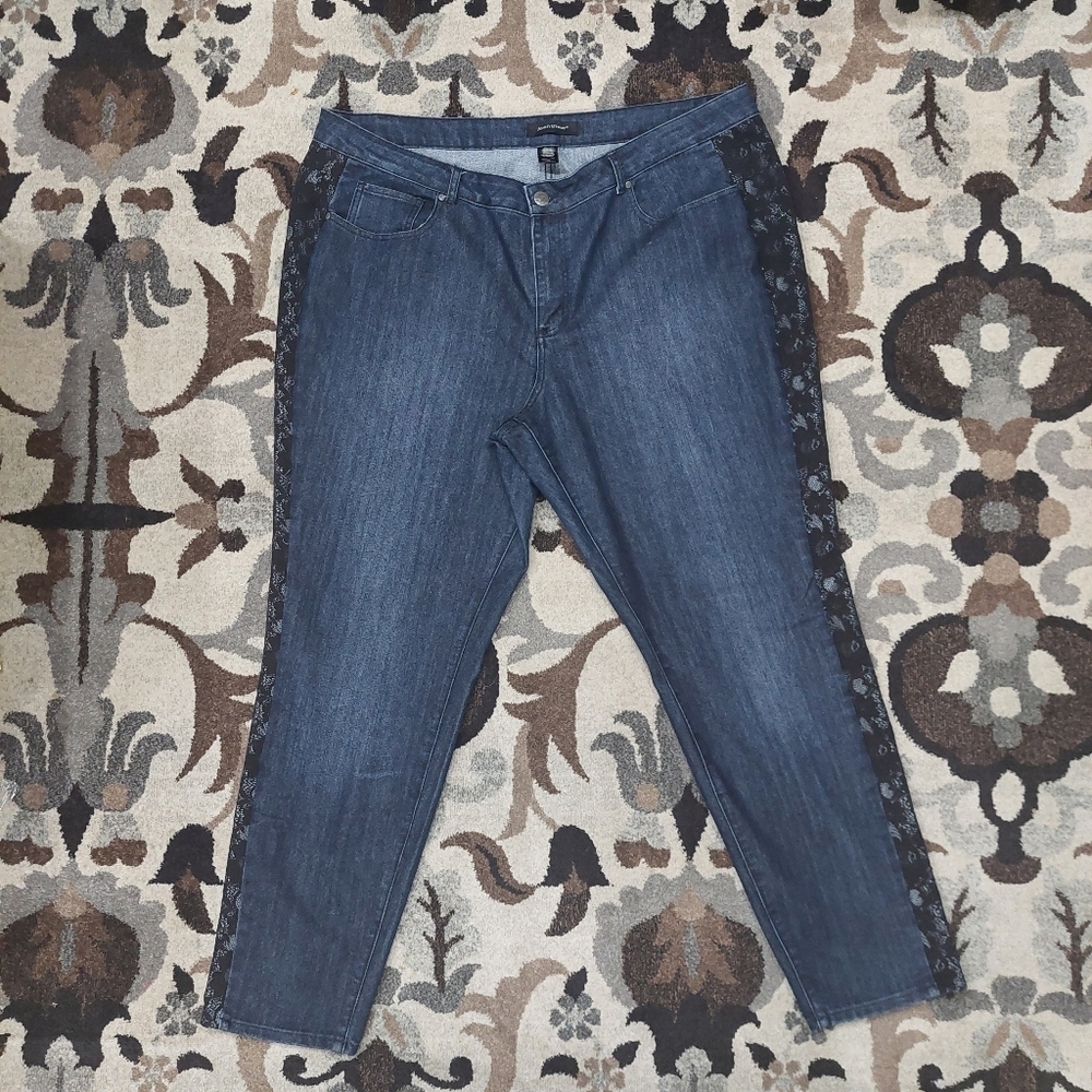 Ashley Stewart Dark Denim Jeans Sz 24 Lace side panels